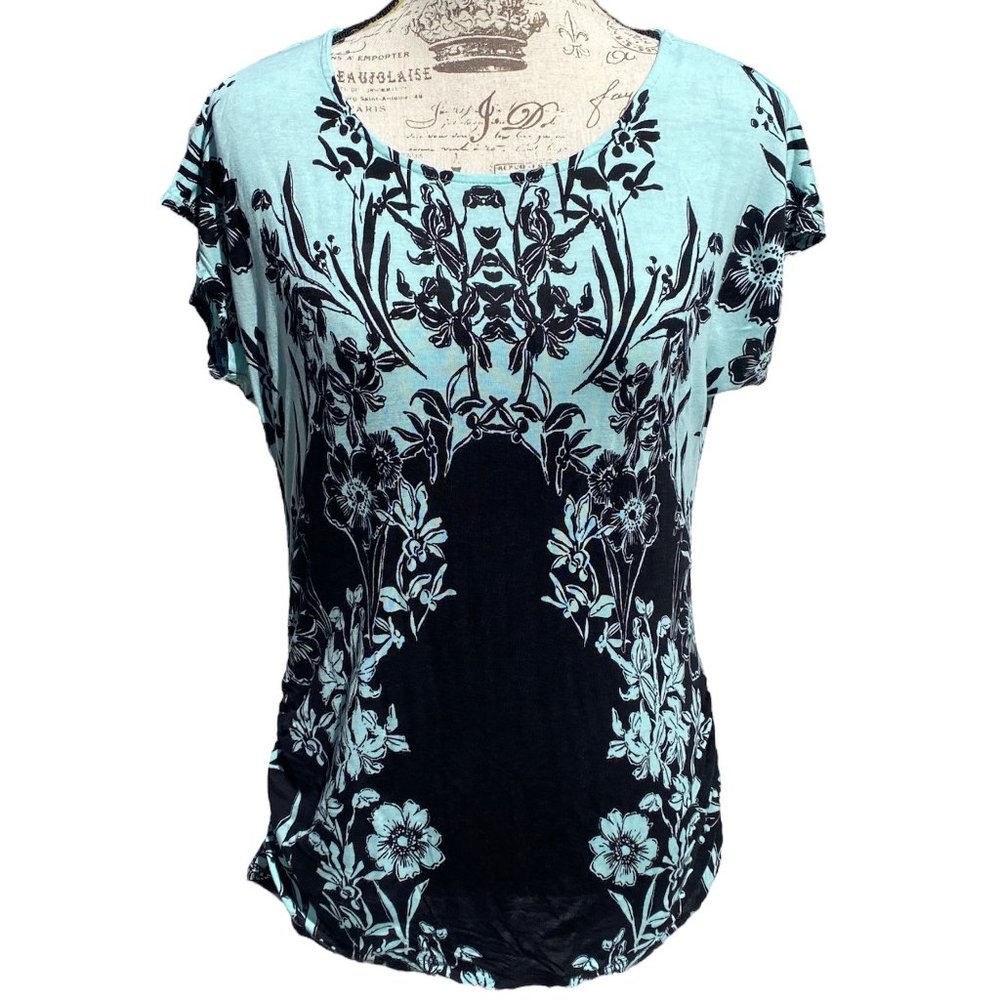 ♛4/$20♛ Apt. 9 Dressy Floral Blouse Top Dolman Thin Stretchy Mint Green Black L